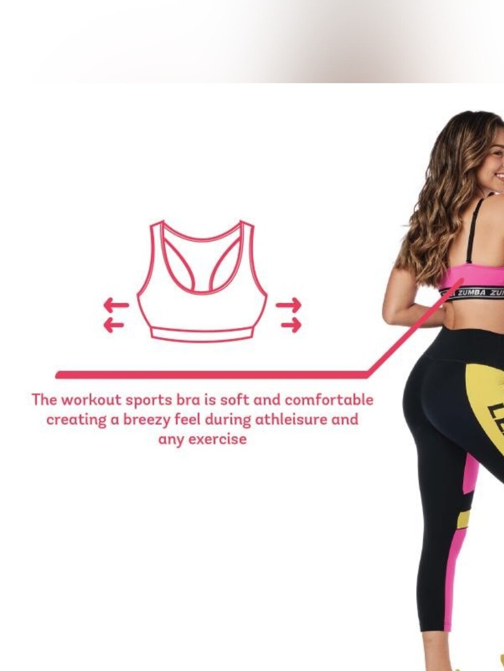 Zumba Glow Color-block Sports Bra size Large Lovely XXL XXLarge Blue Pink Yellow - Picture 3 of 8